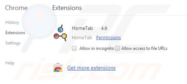 Eliminando Hometab de las extensiones de Google Chrome paso 2