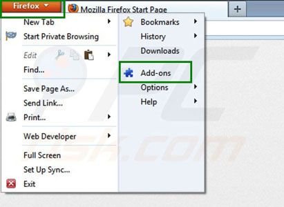 Eliminando Hometab de las extensiones de Mozilla Firefox paso 1