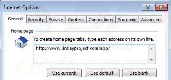 Eliminando linkey project de la página principal de Internet Explorer