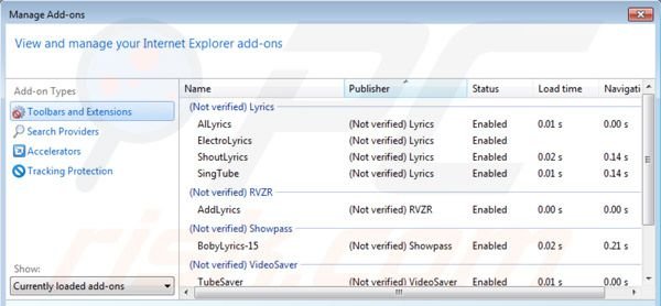 Eliminando el virus de letras de canciones de Internet Explorer paso 2