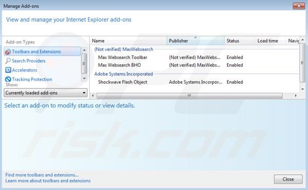 Eliminando Maxwebsearch.com de las extensiones de Internet Explorer