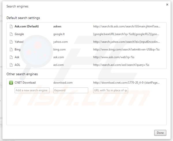 Eliminar la barra de Mindspark de la configuración del motor de búsqueda por defecto de Google Chrome