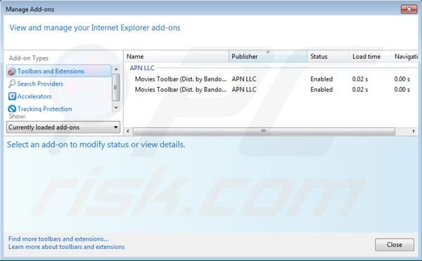 Eliminando Movies toolbar de las extensiones de Internet Explorer