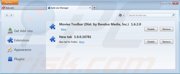 Eliminando la barra Movies toolbar de las extensiones de Mozilla Firefox