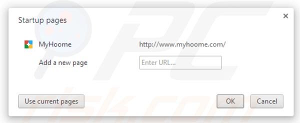 Eliminando Myhoome.com de la página principal de Google Chrome paso 2