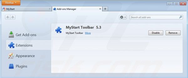 Eliminando mystart.com de las extensiones de Mozilla Firefox