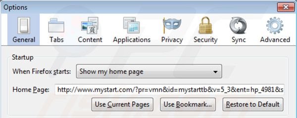 Eliminando mystart.com de la página de inicio de Mozilla Firefox