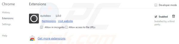 Eliminar Outobox de las extensiones de Google Chrome paso 2