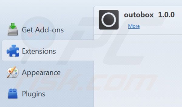Eliminar Outobox de las extensiones de Mozilla Firefox paso 2