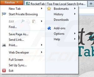 Eliminando los anuncios rocket tab de Mozilla Firefox paso 1