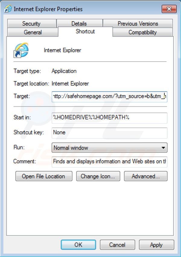 Eliminar Safehomepage de Internet Explorer