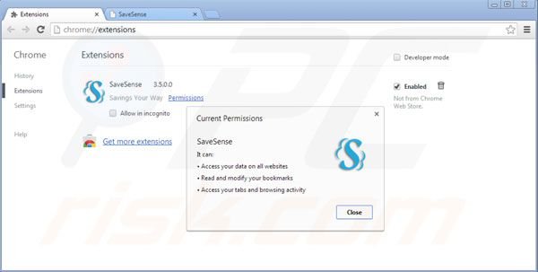 Eliminando Savesense de Google Chrome paso 2