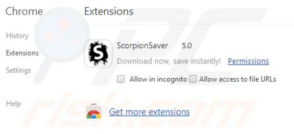 Eliminando Scorpion Saver de las extensiones de Google Chrome paso 2