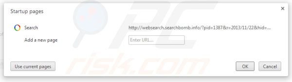 Eliminando websearch.searchbomb.com de la página de inicio de Google Chrome