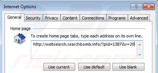 Eliminando websearch.searchbomb.info de la página de inicio de Internet Explorer