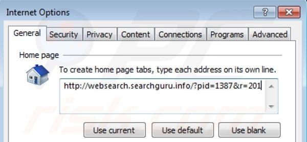 Eliminando websearch.searchguru.info de la página de inicio de Internet Explorer