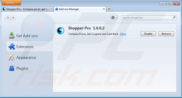 Eliminando Shopper pro de Mozilla Firefox paso 2