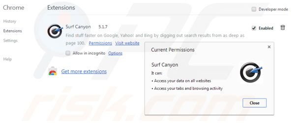 Eliminando Surf Canyon de las extensiones de Google Chrome