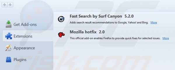 Eliminando Surf Canyon de las extensiones de Mozilla Firefox