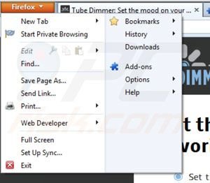 Eliminando Tube Dimmer de Mozilla Firefox paso 1