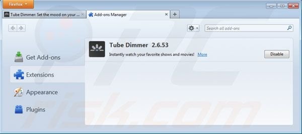 Eliminando Tube Dimmer de Mozilla Firefox paso 2