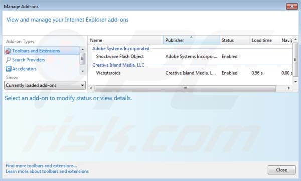 Eliminando Websteroids de Internet Explorer paso 2
