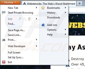 Eliminando Websteroids de Mozilla Firefox paso 1