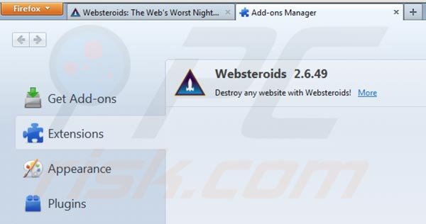 Eliminando Websteroids de Mozilla Firefox paso 2