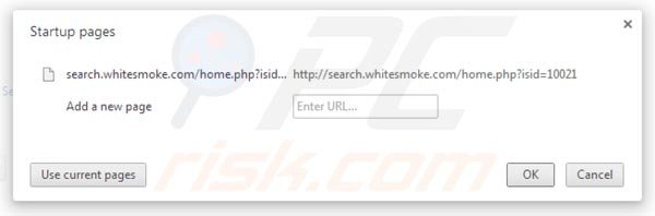 Eliminando search.whitesmoke.com de la página de inicio de Google Chrome