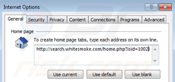Eliminando search.whitesmoke.com de la página de inicio de Internet Explorer