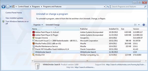desinstalar Whitesmoke search