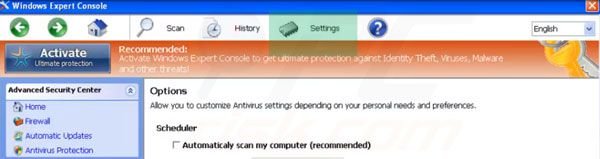 Accediendo a los ajustes de Windows Expert Console