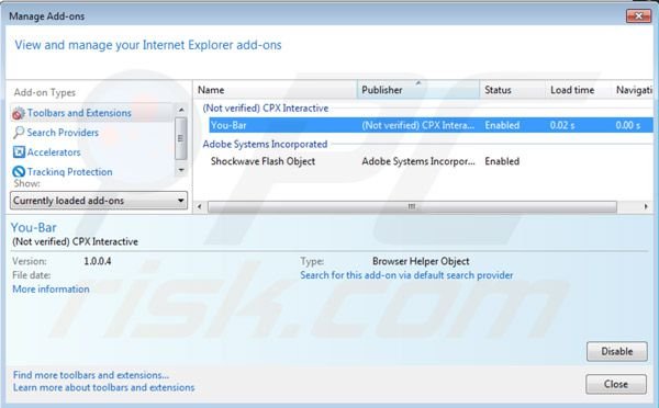 Eliminando You-bar de Internet Explorer paso 2