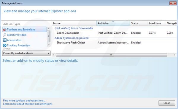 Eliminando Zoom downloader de las extensiones de Internet Explorer paso 2