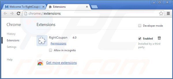 Eliminando los anuncios de right coupon de Google Chrome paso 2