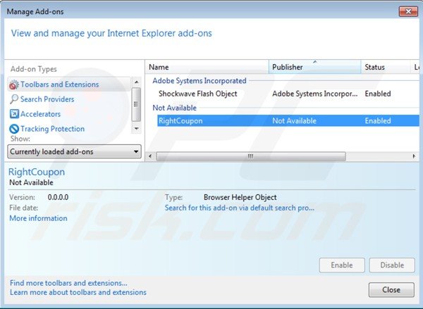 Eliminando los anuncios de right coupon de Internet Explorer paso 2