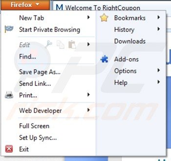 Eliminando los anuncios de right coupon de Mozilla Firefox paso 1