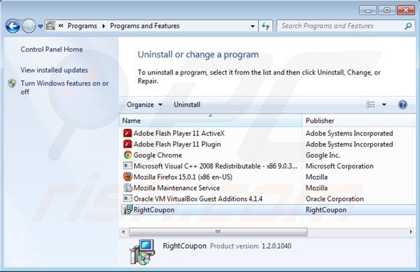 desinstalar Right coupon a través del Panel de control