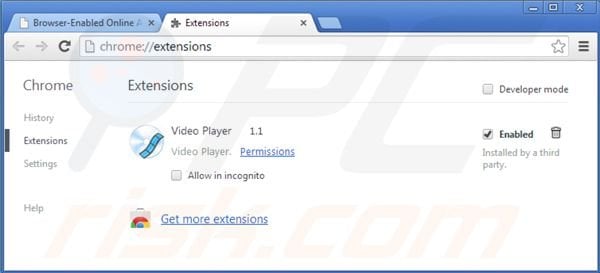 Eliminando ads by video player de las extensiones de Google Chrome paso 2