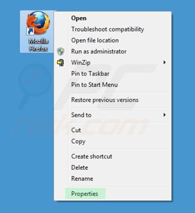 Eliminar awesomehp.com del destino del acceso directo de Mozilla Firefox paso 1