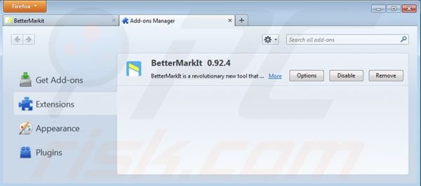 Eliminando Bettermarkit de las extensiones de Mozilla Firefox paso 2