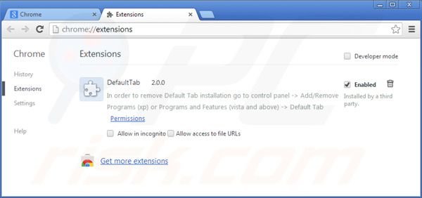 Eliminando default tab de las extensiones de Google Chrome