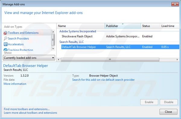 Eliminando el virus default tab de las extensiones de Internet Explorer
