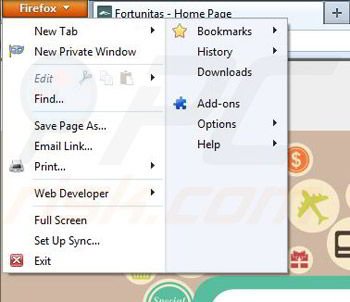 Eliminando Fortunitas de Mozilla Firefox paso 1