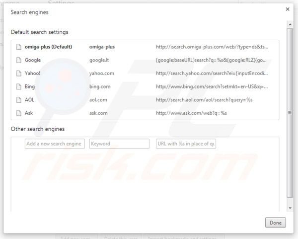 Eliminando el virus de redireccionamiento inspsearch.com de la configuración del motor de búsqueda por defecto de Google Chrome