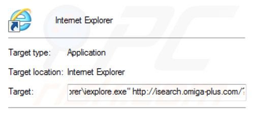 Eliminar el virus que redirecciona a inspsearch.com del destino del acceso directo de Internet Explorer paso 2