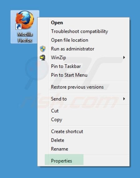 Eliminar inspsearch.com del destino del acceso directo de Mozilla Firefox paso 1