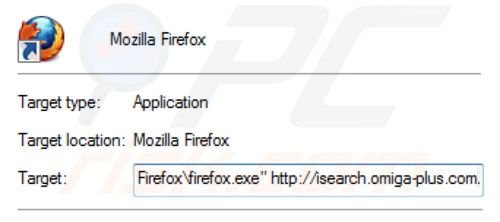 Eliminar el virus que redirecciona a inspsearch.com del destino del acceso directo de Mozilla Firefox paso 2