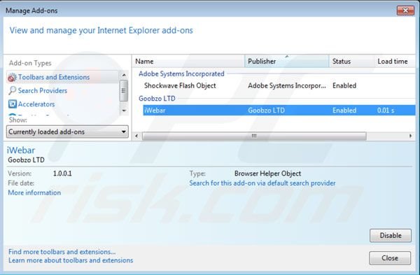 Eliminando iWebar de Internet Explorer paso 2