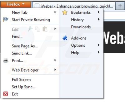 Eliminando iWebar de Mozilla Firefox paso 1